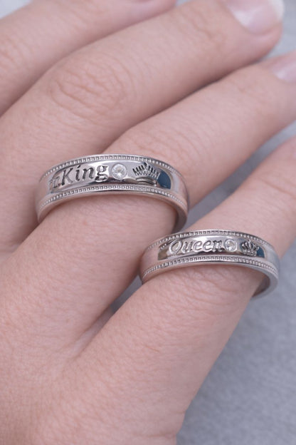 King & Queen Engraved Silver Couple Rings – Premium Matching Bands