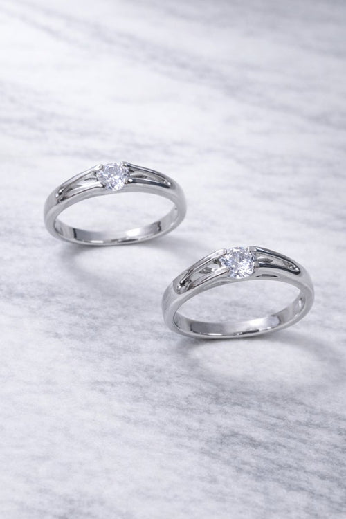 Classic Silver Solitaire Couple Rings – Elegant Matching Set
