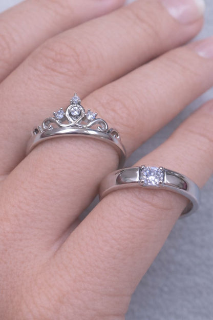 Royal Crown Silver Solitaire Couple Rings – Premium Matching Set