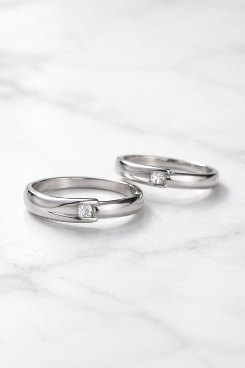 Minimal Curve Silver Solitaire Couple Rings – Elegant Matching Set