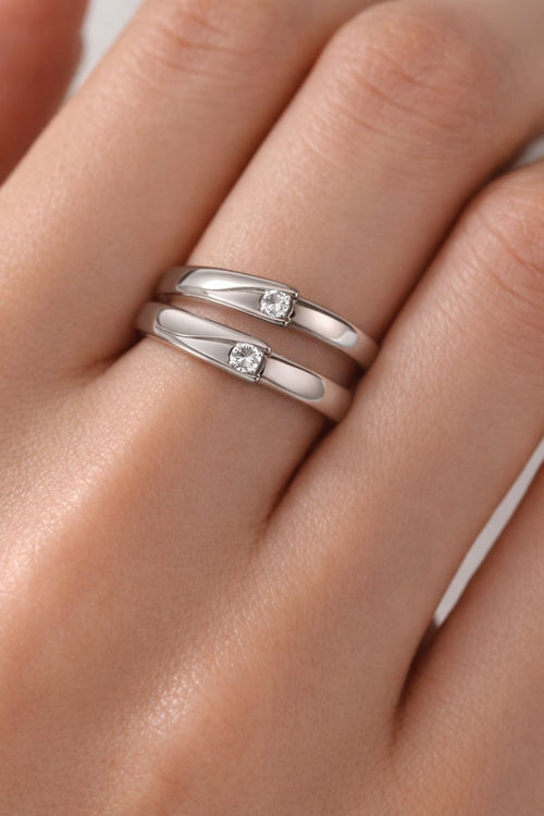 Minimal Curve Silver Solitaire Couple Rings – Elegant Matching Set