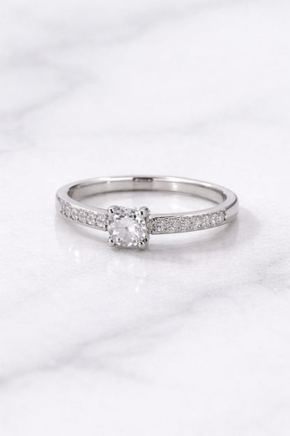 Classic Solitaire Silver Ring with Pavé Crystal Band