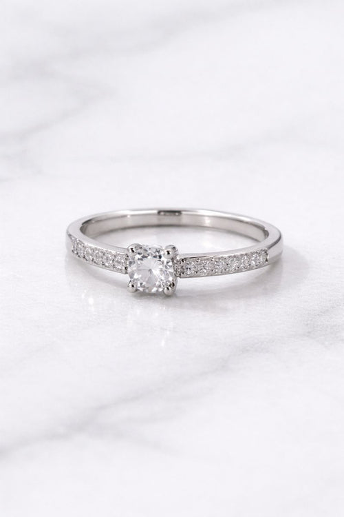Classic Solitaire Silver Ring with Pavé Crystal Band