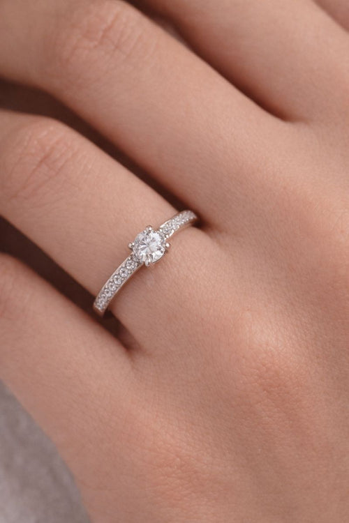 Classic Solitaire Silver Ring with Pavé Crystal Band