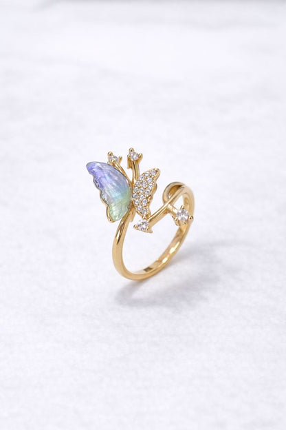 Multi-Tone Butterfly Gold Adjustable Ring with Crystal Sparkle