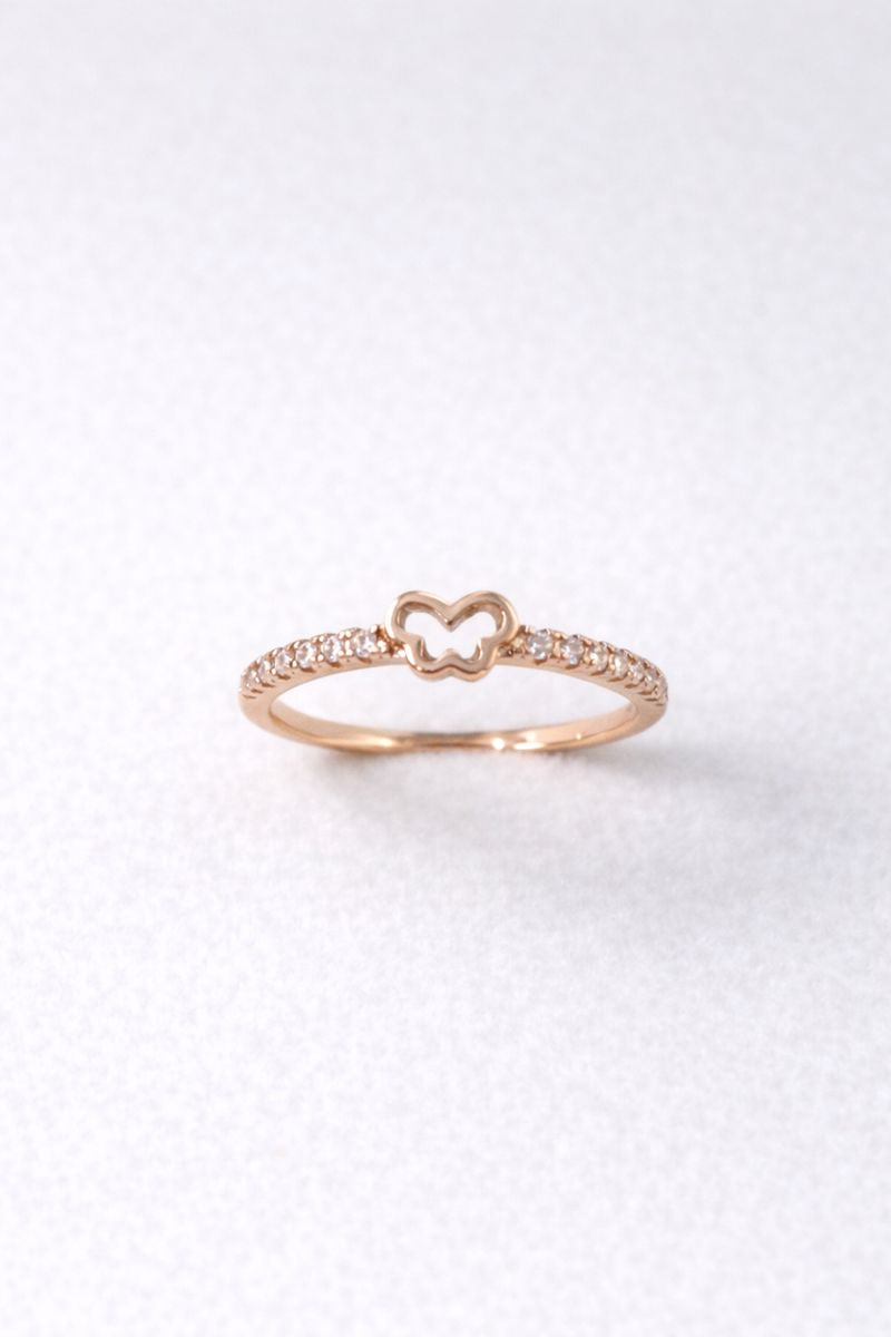 Delicate Heart Outline Gold Ring with Crystal Accents