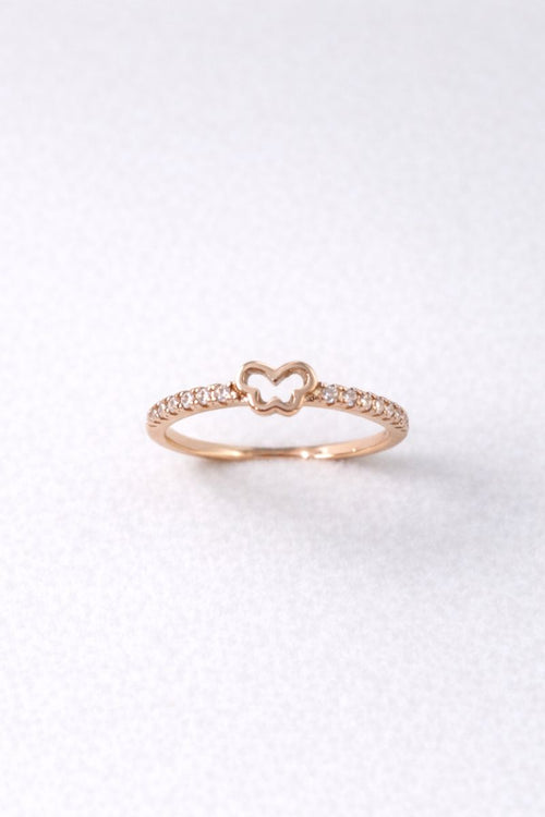 Delicate Heart Outline Gold Ring with Crystal Accents