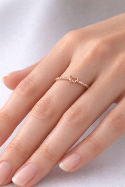 Delicate Heart Outline Gold Ring with Crystal Accents