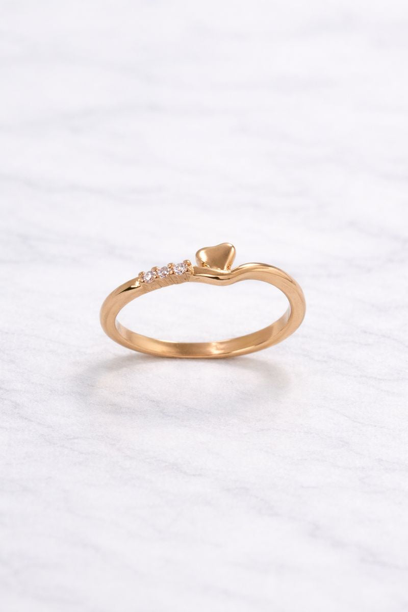 Minimal Heart Accent Gold Ring with Crystal Detail
