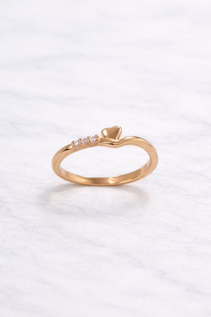 Minimal Heart Accent Gold Ring with Crystal Detail