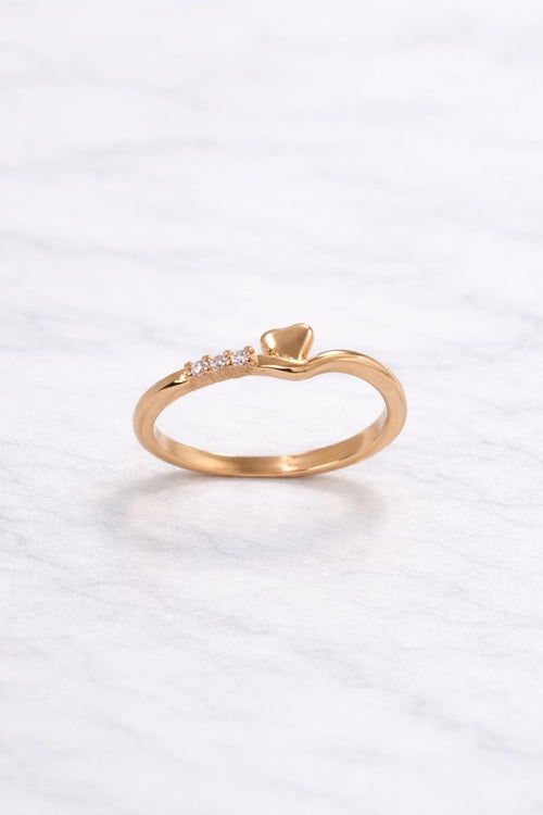 Minimal Heart Accent Gold Ring with Crystal Detail