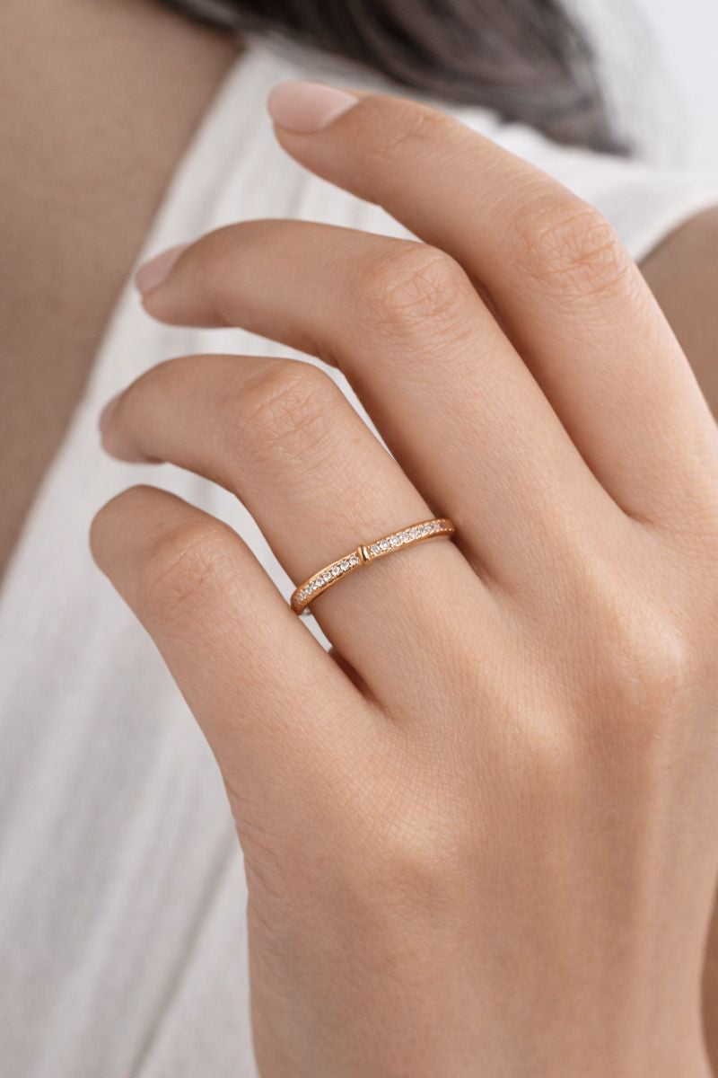 Classic Gold Pavé Band Ring with Crystal Detailing