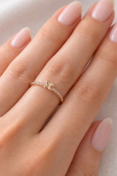 Delicate Butterfly Gold Ring with Crystal Accents