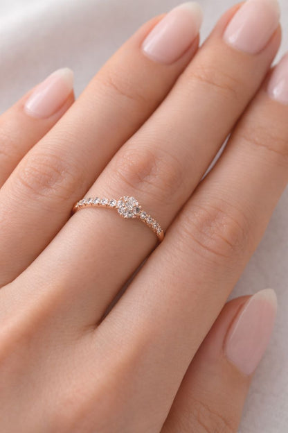 Classic Floral Cluster Gold Ring with Sparkling Stones