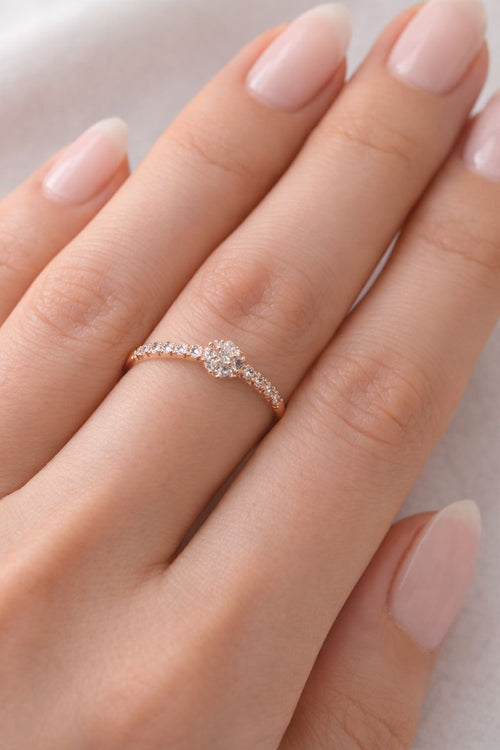 Classic Floral Cluster Gold Ring with Sparkling Stones