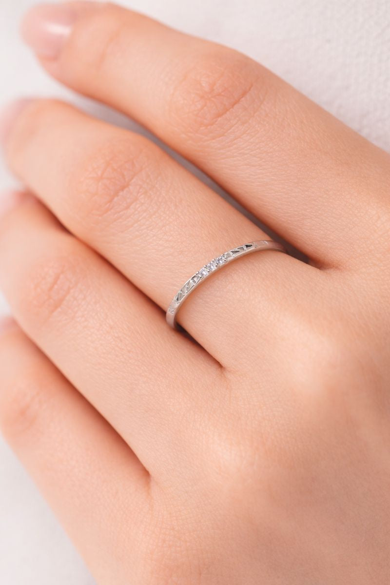 Elegant Silver Slim Band Ring with Crystal Detail