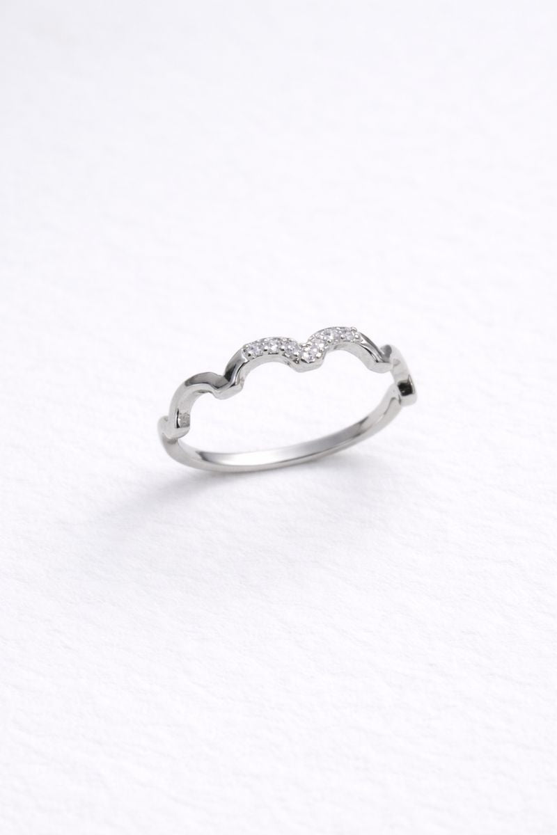 Silver Wave Crystal Band Ring