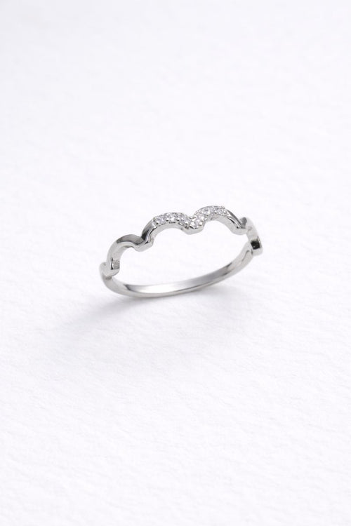Silver Wave Crystal Band Ring