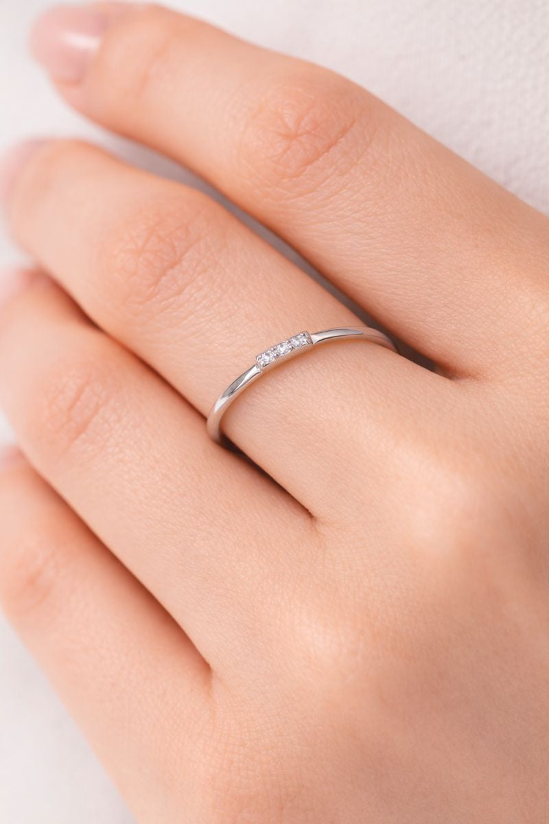Silver Minimal Crystal Band Ring