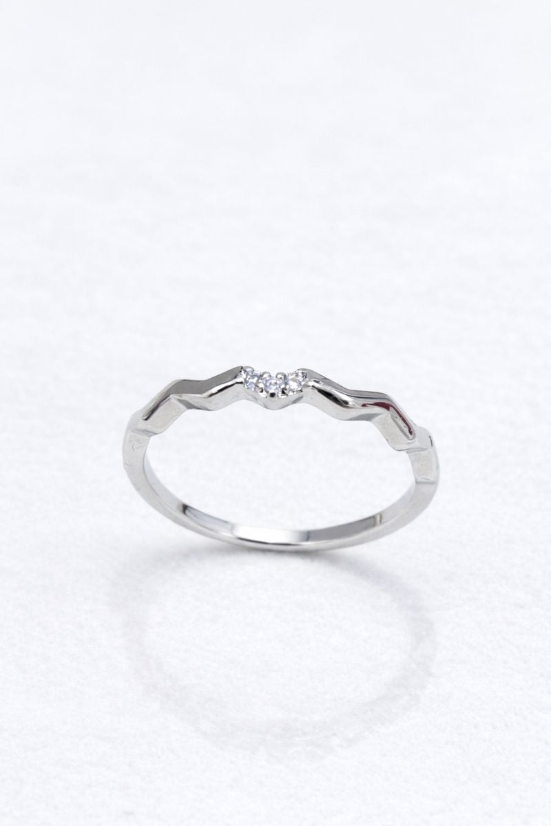 Silver Wave Crystal Crown Ring