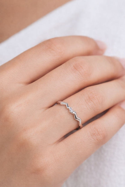 Silver Wave Crystal Crown Ring