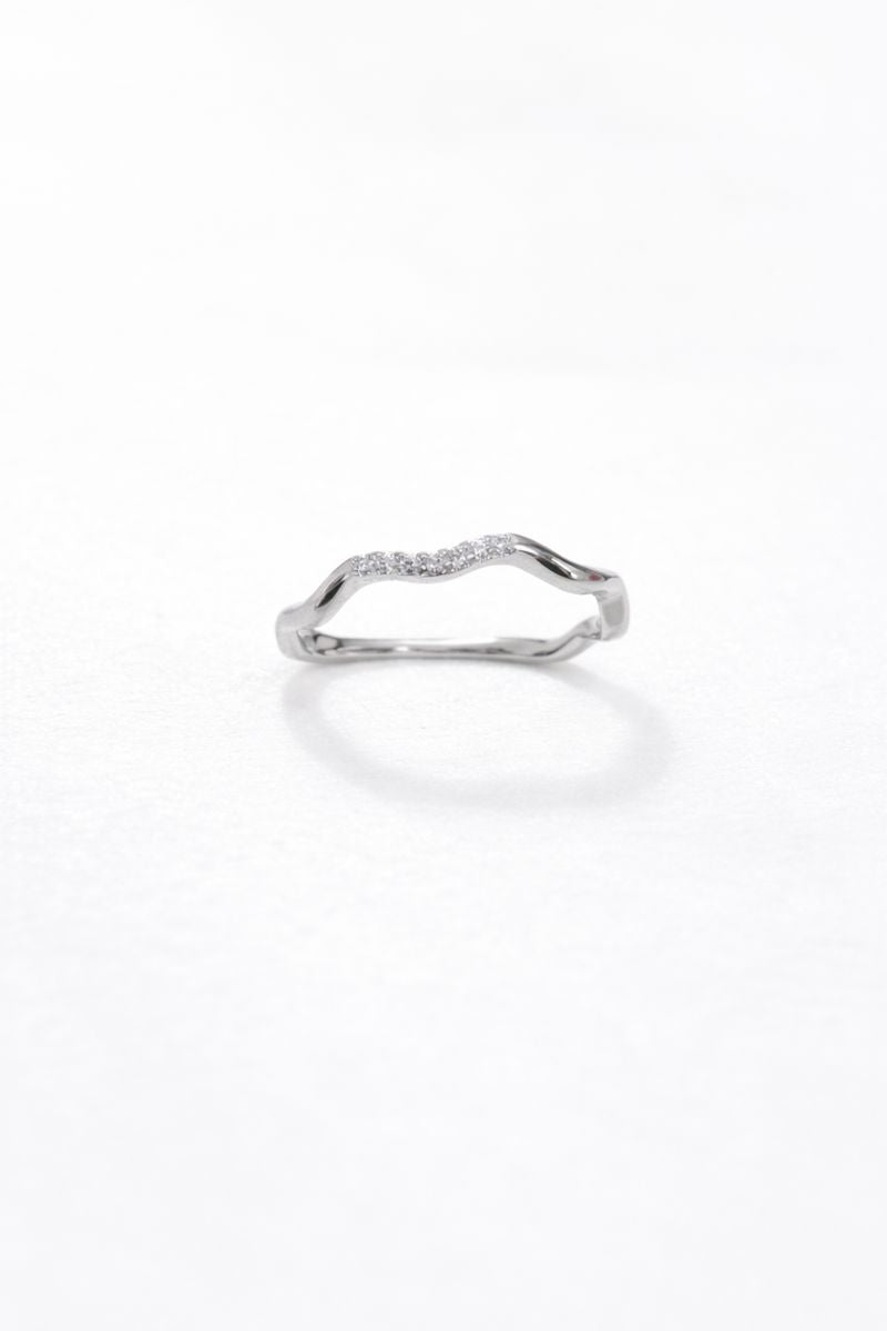 Silver Wave Crystal Band Ring
