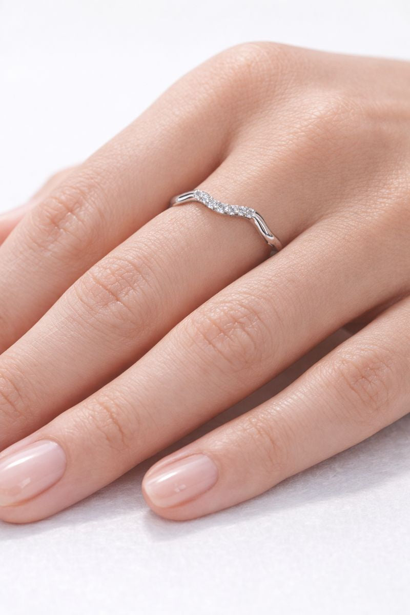 Silver Wave Crystal Band Ring