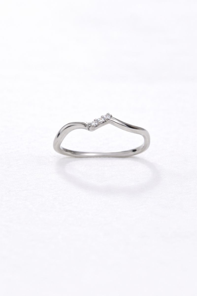 Silver Chevron Crystal V Ring