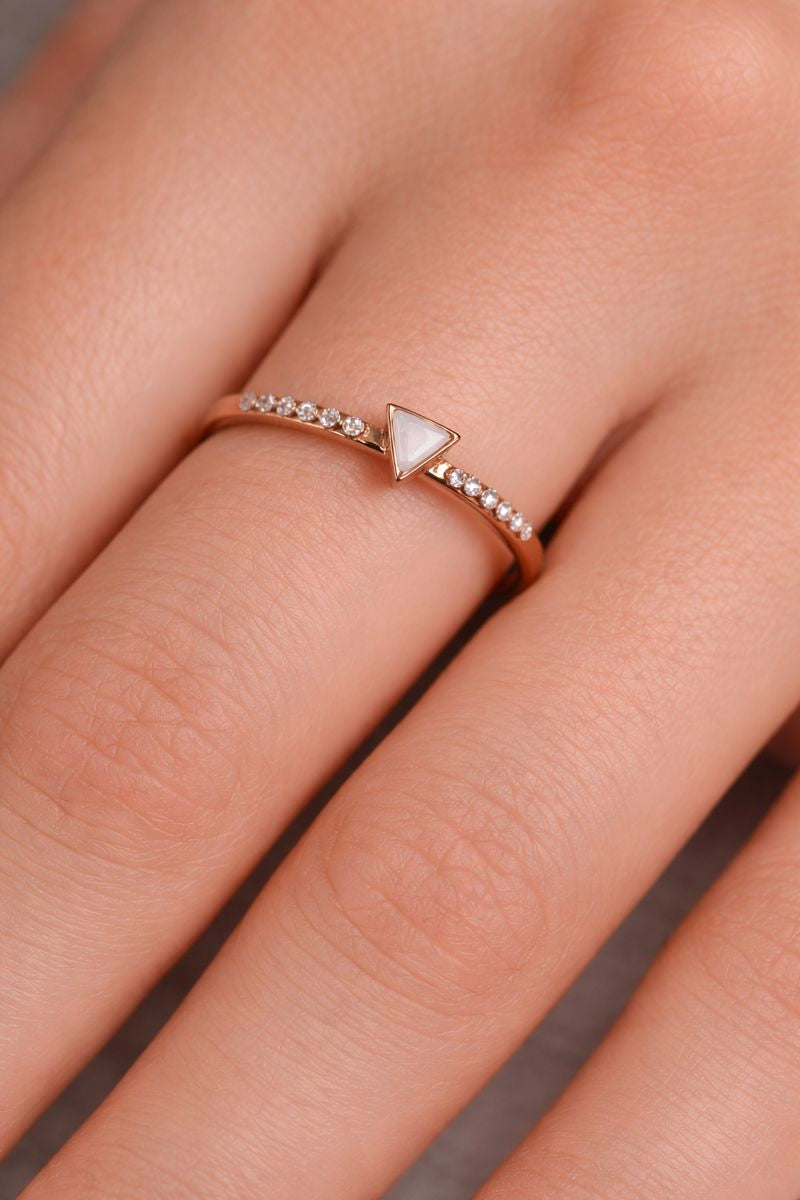 Minimal Triangle Crystal Ring – Rose Gold Finish