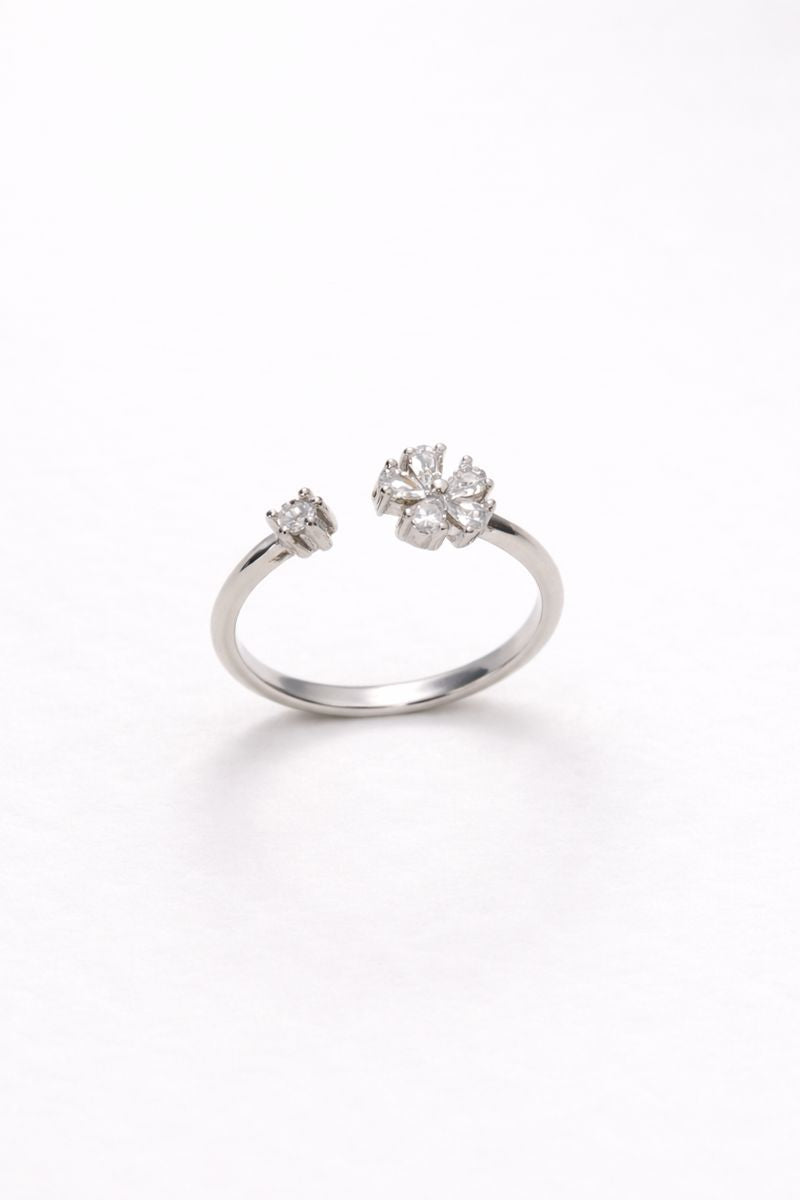 Elegant Floral Adjustable Silver Ring with Sparkling Stones