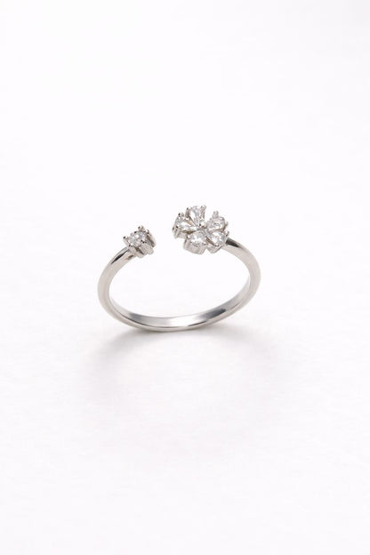 Elegant Floral Adjustable Silver Ring with Sparkling Stones