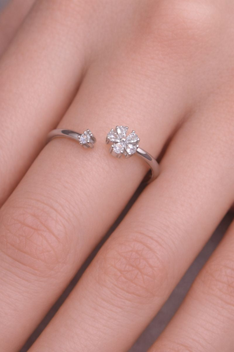 Elegant Floral Adjustable Silver Ring with Sparkling Stones