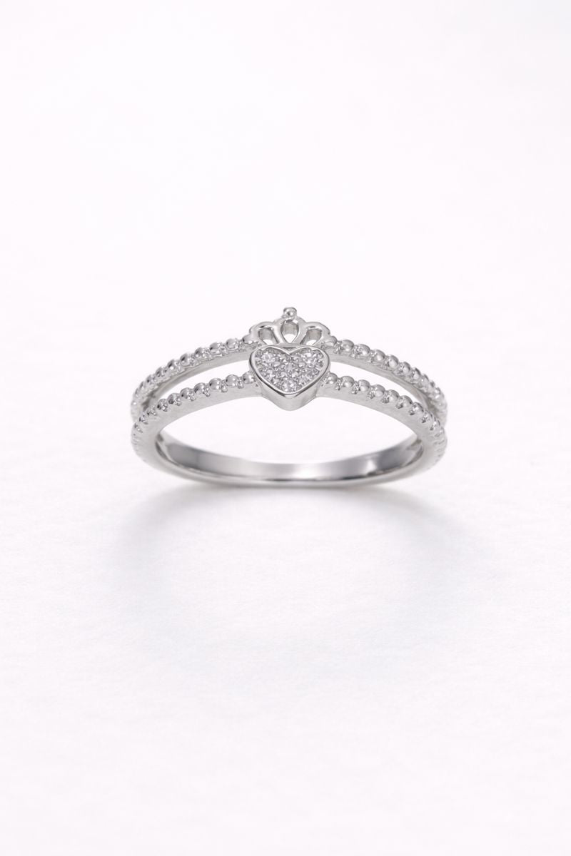 Royal Heart Crown Silver Ring with Crystal Stones