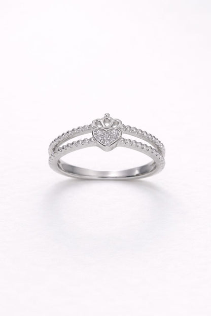 Royal Heart Crown Silver Ring with Crystal Stones