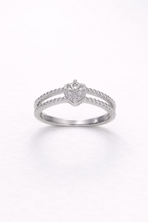 Royal Heart Crown Silver Ring with Crystal Stones