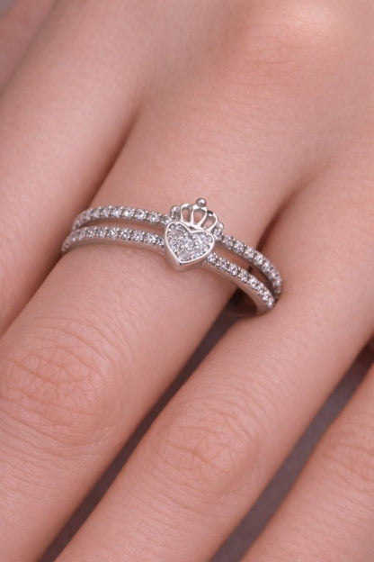 Royal Heart Crown Silver Ring with Crystal Stones
