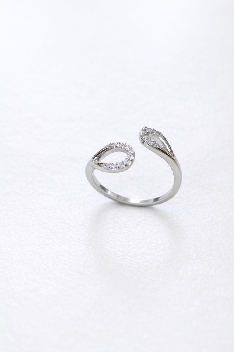 Elegant Open Teardrop Silver Ring with Crystal Accents