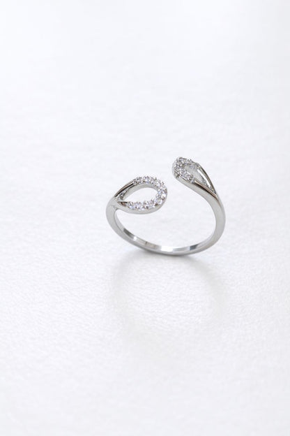 Elegant Open Teardrop Silver Ring with Crystal Accents