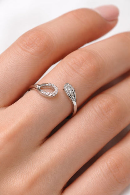 Elegant Open Teardrop Silver Ring with Crystal Accents