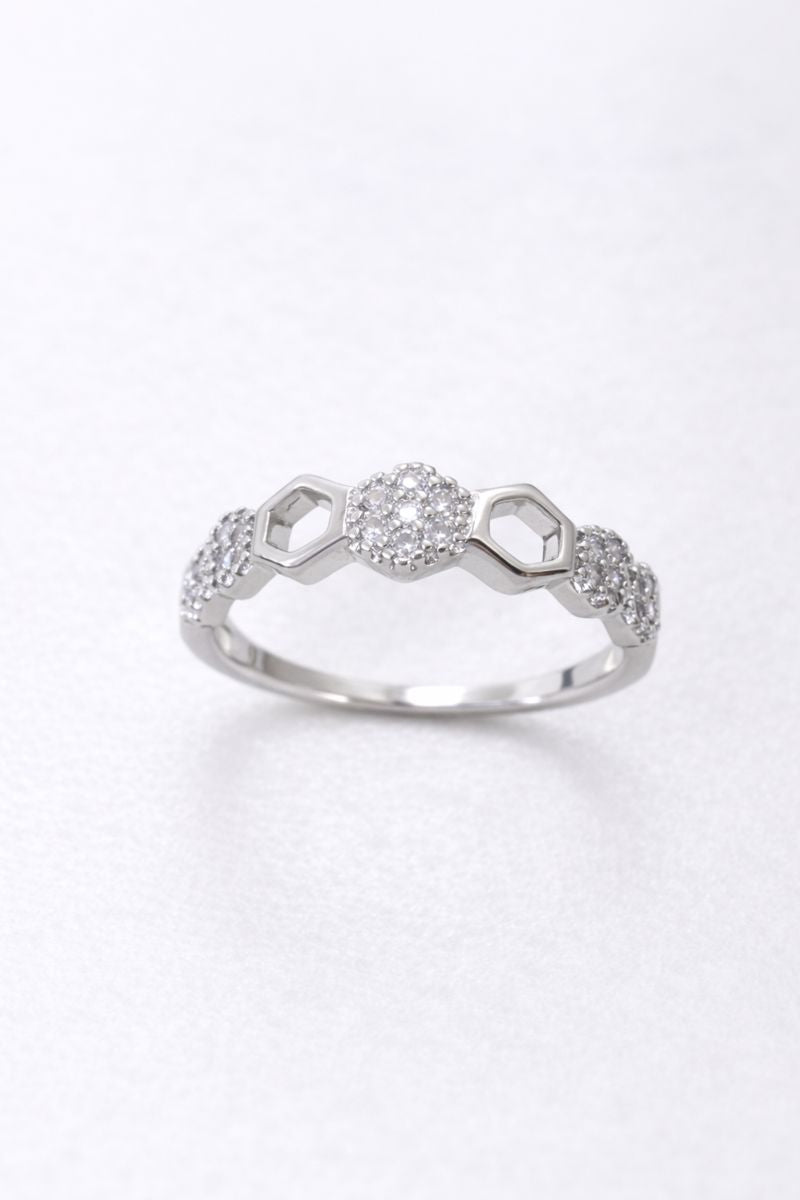 Modern Geometric Silver Ring with Pavé Crystal Center