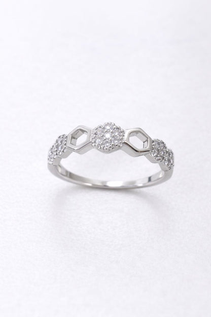 Modern Geometric Silver Ring with Pavé Crystal Center