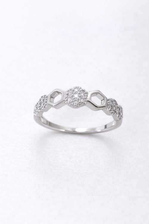 Modern Geometric Silver Ring with Pavé Crystal Center