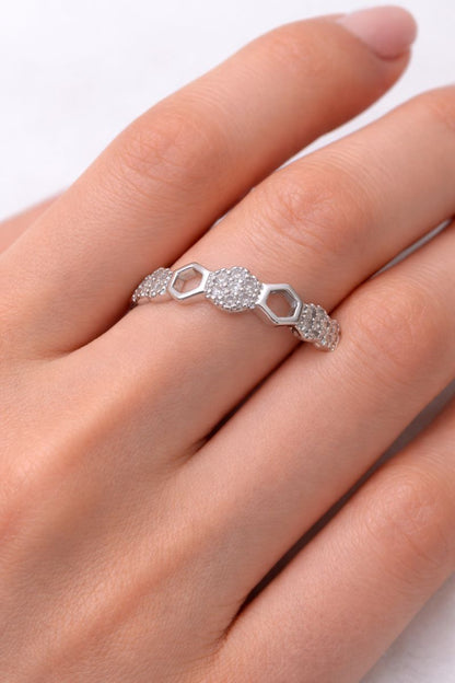Modern Geometric Silver Ring with Pavé Crystal Center