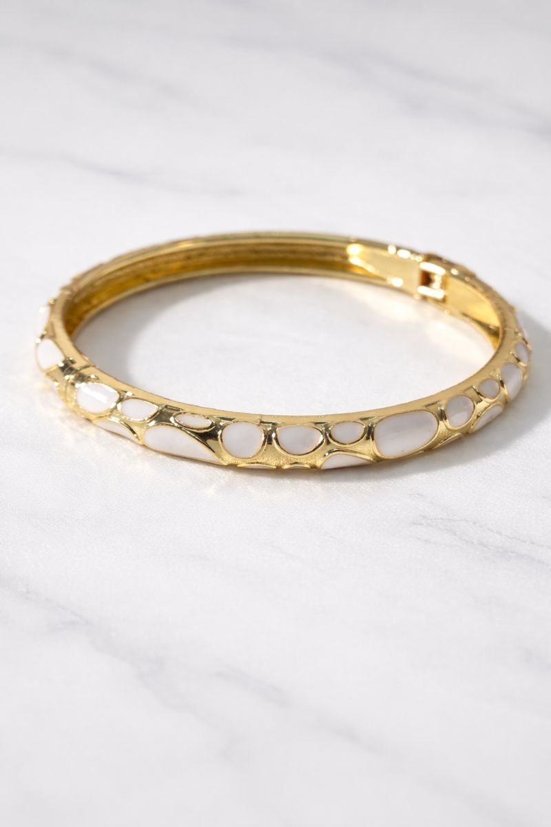 Elegant White Enamel Gold-Tone Bracelet