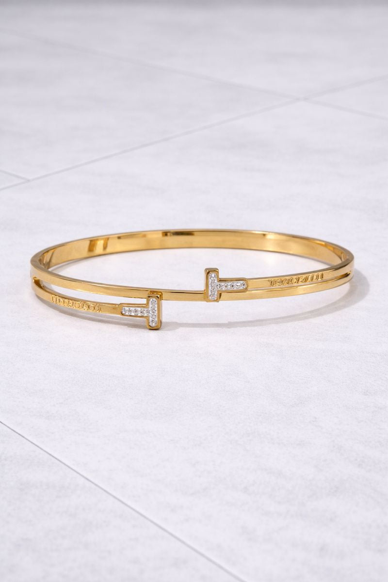 Luxury T-Design Crystal Gold Cuff Bracelet
