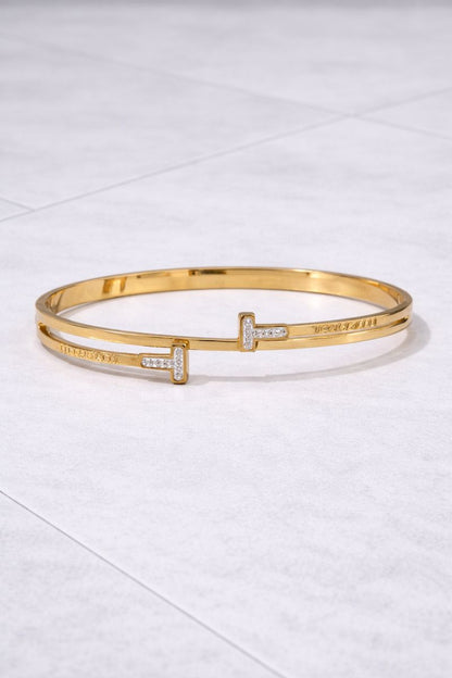 Luxury T-Design Crystal Gold Cuff Bracelet