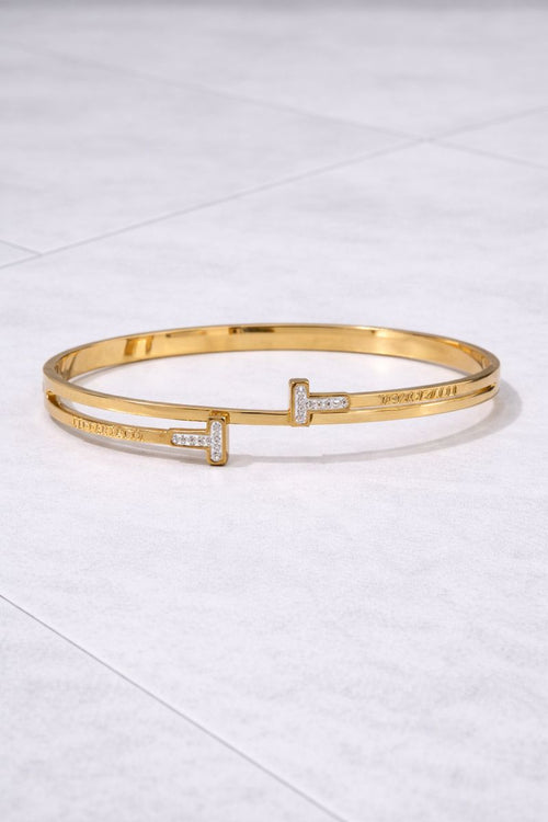 Luxury T-Design Crystal Gold Cuff Bracelet