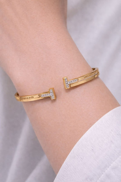 Luxury T-Design Crystal Gold Cuff Bracelet