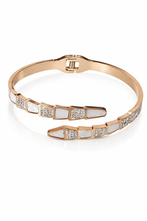 Rose Gold White Enamel Crystal Cuff Bracelet