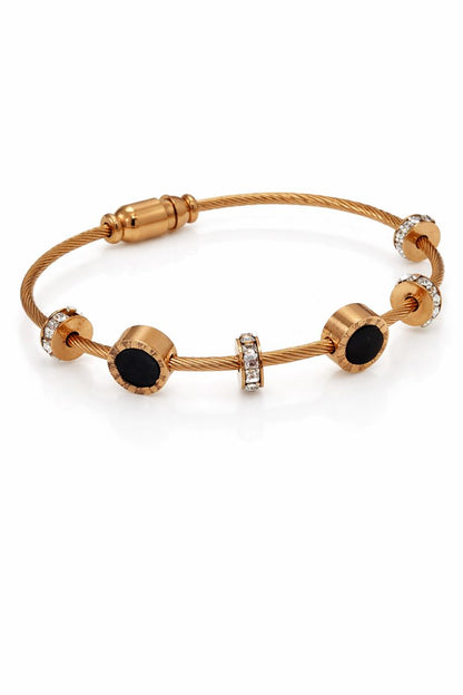 Rose Gold Black Stone Charm Bracelet